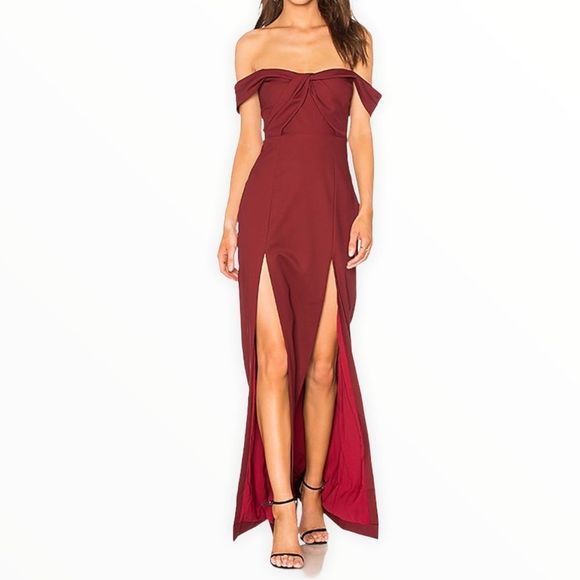 NBD x Revolve Maroon Off Shoulder Corah Gown - Picture 1 of 15